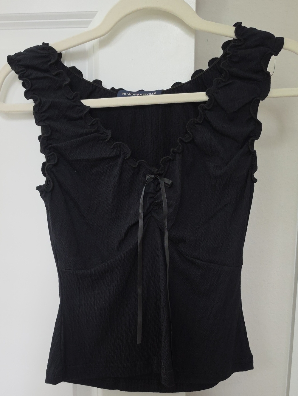 Brandy Melville Black Ruffle Tie-Front Camisole